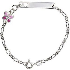 Aka Gioielli® - Identificatiearmband voor kinderen, zilver 925, met roze vlinder, cadeau voor meisjes, Kostbaar metaal