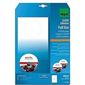 SIGEL La501, 50 etiketten Cd/Dvd, Ø 11,7 cm, voor inkjet, 25 vellen, wit