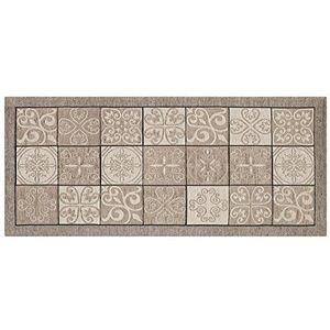 BIANCHERIAWEB Keukenloper antislip wasbaar keukenloper 55 x 140 cm Made in Italy met motief aardewerk taupe tapijtloper loper gang wasbaar en strijkbaar