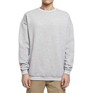 Build Your Brand College Crew Sweatshirt voor heren met strepen aan de manchetten in 3 kleuren, maten S tot 5XL, grijs gemêleerd/wit