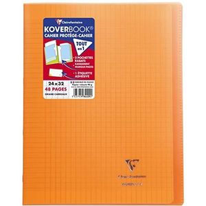 Clairefontaine 984409C notitieboekje, Koverbook Orangees, 24 x 32 cm, 48 pagina's, grote ruiten, wit papier, 90 g, omslag van polypropyleen, 10 stuks