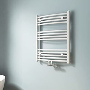 EMKE Handdoekenrek radiator, 75 x 60 cm, handdoekdroger met centrale aansluiting, handdoekradiator, boogvorm, wit