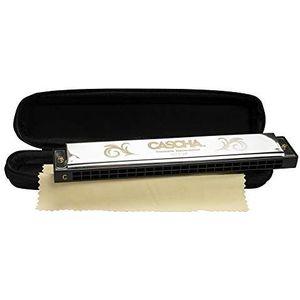 CASCHA Tremolo Harmonika Master Edition, 24 gaten, C-maar, zacht etui en reinigingsdoek, diatonische tremolo-mondharmonica, zilver