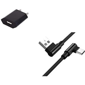 Set voor Motorola Moto G7 Play Smartphone Type C (kabel 90 DEGRES snel opladen + stekker) zwart