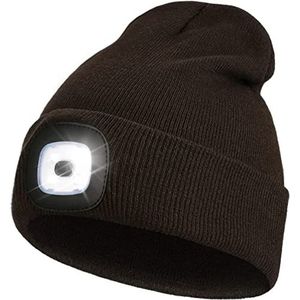 Little Hand Led muts hoofdlamp licht gebreide hoed winter beanie hoed, pet, koud weer hoed, uniseks hoed, Bruin