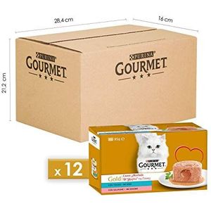 Purina Gourmet Gold - 48 stuks natvoer voor katten, hart, fondant, klei en zalm, elk 85 g (12 blikjes van 4 x 85 g)