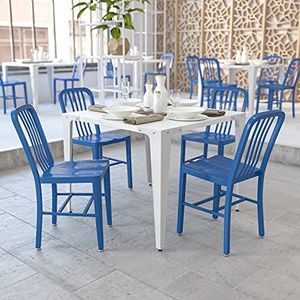 Flash Furniture Metalen stoel voor binnen en buiten, blauw, 50,8 x 39,37 x 84,46 cm