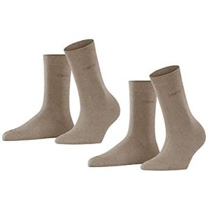 ESPRIT 2 paar effen sokken van biologisch katoen voor dames, zwart en grijs, vele andere kleuren, versterkte sokken voor dames, zonder ademend patroon, dun en effen, 2 paar, bruin (Nutmeg Mel 5410)