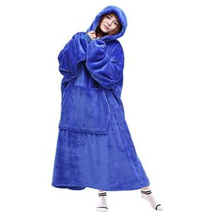 Waitu Super warme en comfortabele gigantische hoodie van dik flanel met mouwen en gigantische zak - blauw
