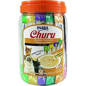Churu by INABA kattentraktaties - gevarieerde emmer van 700 g (50 x 14 g) / kipsmaak, zachte en romige kattentraktatie, heerlijke en gezonde kattensnack voor katten, handvoeding,