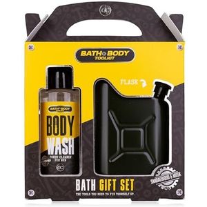 Accentra BATH + BODY TOOLKIT Cadeauset voor heren met heupfles in jerrycan - verzorgingsset voor heren met douchegel en badgel 100 ml in cool design