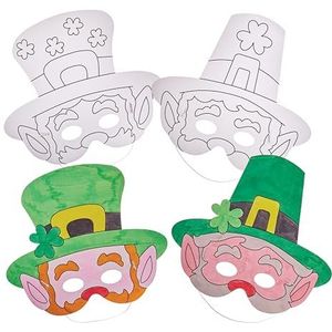 Baker Ross FX987 Leprechaun maskers om in te kleuren, 8 stuks, St. Patrick's Day verkleedkleding voor kinderen