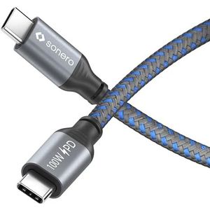 Sonero® USB-C naar USB-C oplaadkabel, USB C snellaadkabel, USB type C-kabel, USB 2.0, 100W PD, grijs/blauw, 1 m