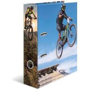 HERMA 5 stuks A4-ordners voor mountainbike, 70 mm rug, robuuste map met sportpatroon, glanzende afwerking en binnenprint, ringband voor kinderen, map