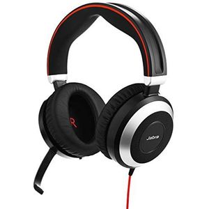 Jabra Evolve 80 UC bedrade stereo on-ear hoofdtelefoon, geoptimaliseerde Unified Communications actieve ruisonderdrukking, USB-A-kabel en 3,5 mm jackaansluitingen, zwart