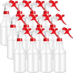 Eccliy 12 stuks 473,6 g, lekvrij, lege en herbruikbare kunststof spuitfles voor reinigingsoplossingen, water, auto-details, badkamer en keuken, commercieel en residentieel