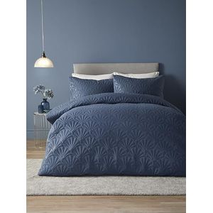 Serene - Donkerblauw bloemen geborduurd dekbedovertrek - King Size (230 x 220 cm) - Luxe beddengoed - Zacht aanvoelend - Pinsonic/ultrasoon patroon - Marineblauw wafeldekbed - Cavili collectie