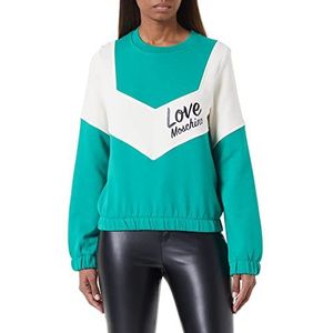 Love Moschino Dames sweatshirt met lange mouwen ronde hals met inzetstukken in contrasterende kleur en Italiaans logo, watergroen, 44, Water Groen