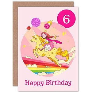Wenskaart voor 6e verjaardag, met envelop, eenhoorn-motief, regenboogkleuren
