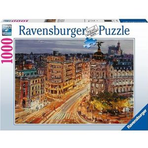 Ravensburger - Geschilderde puzzel van Madrid, de grote straat, 1000 stukjes, puzzel voor volwassenen