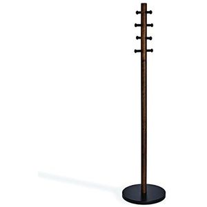 UMBRA Pillar Coat Rack. Kapstok op standaard, van hout, walnoot en zwart, voor de 8 kledinghaken en basis, afmetingen: 51 cm diameter en 165 cm hoog.