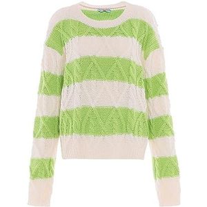 Libbi Women's Pull en tricot à col rond rayé pour femme en polyester blanc laine citron vert Taille M/L Pull Sweater, Medium, Laine blanc citron vert, M