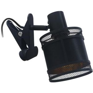 REV Klemlamp in trendy vintage look met E14-fitting in zwart - leeslamp IP20 draaibaar met stoffen kap - klemlamp voor bedframe met stopcontact
