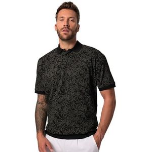 JP 1880 Polo piqué pour homme, motif floral ½, coupe ventrale, Noir, 8XL