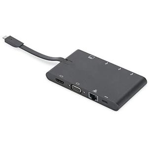 DIGITUS Universal Travel Docking Station USB 3.1 Type C 4K HDMI VGA 2X USB-C 2X USB 3.0 RJ45 MicroSD SD/MMC Black