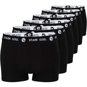 STARK SOUL Set van 6 boxershorts voor heren, katoenen boxershorts, boxershorts, 6 x zwart met zwarte en witte riem.