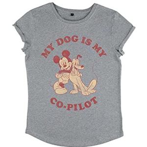 Disney Mickey Classic Copilot dames T-shirt met rolgeluiden, grijs.