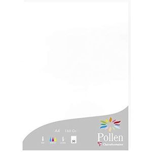 Clairefontaine 14239C, doos van 50 vellen, A4-formaat (21 x 297 cm), 160 g/m², kleur: wit, uitnodigingspapier voor evenementen en correspondentie, Pollen-serie, premium glad papier