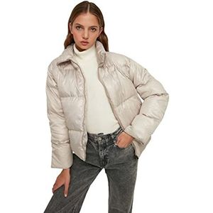 Trendyol Stone Steep Collar Oversized Opblaasbare Coats jas, Large voor vrouwen, Stone, L, Steen