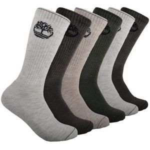 Timberland Yellow Boot Double Logo Half Cushioned Crew Socks Team Sokken Heren, Haver Heather (6 stuks), L, Heather havermout (6 stuks)