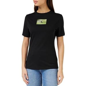 Calvin Klein Jeans Dames slim S/S T-shirt met oplichtend logo, Zwart