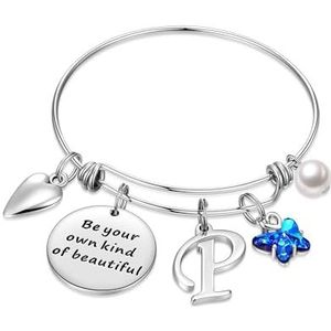 TINGN Valentijnsdag cadeau voor haar, meisjes, tieners, meisjes, eerste letter van blauw kristal, schattige vlinderarmband, Valentijnscadeau voor vrouwen, moeder, dochter, vriendin, vrouw