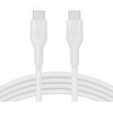 Belkin BoostCharge Flex USB-C naar USB-C kabel siliconen USB-IF gecertificeerd, Power Delivery, USB C-kabel voor iPhone 15, MacBook, iPad Pro, Samsung Galaxy S23, Google Pixel enz., 1 m, wit