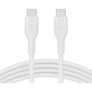 Belkin BoostCharge Flex USB-C naar USB-C kabel siliconen USB-IF gecertificeerd, Power Delivery, USB C-kabel voor iPhone 15, MacBook, iPad Pro, Samsung Galaxy S23, Google Pixel enz., 1 m, wit