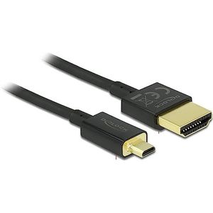 DELOCK High Speed HDMI-kabel met Ethernet - HDMI A naar HDMI Micro D-stekker 3D 4K 0,25m Slim Hoge Kwaliteit