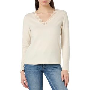 Vila Vibenia L/S kanten top met V-hals T-shirt met lange mouwen voor dames, Berk - Details: berkenkant