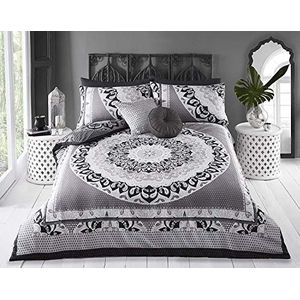 Sleepdown Omkeerbare beddengoedset voor kingsize bed, superzacht en onderhoudsvriendelijk katoen, paisleypatroon, zwart en grijs, afmetingen: 220 x 230 cm + 2 bijpassende kussenslopen