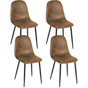 FurnitureR Eetkamerstoelen, gestoffeerd, van metaal en kunstleer, Scandinavische stijl, brengt een Scandinavische touch in je keuken, eetkamer of woonkamer, bruin