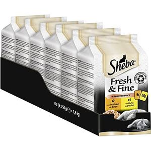 Sheba Fresh & Fine in Saus - hoogwaardig natvoer voor katten - kip en kalkoen - voor dagelijks wisselen in een extra kleine portiezak - 36 x 50 g
