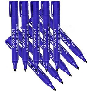 Q Connect permanente marker met ronde punt, blauw, 10 stuks