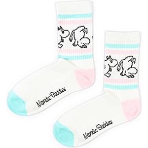 Nordicbuddies Moomintroll Retro sokken voor dames, uniseks, wit, roze, turquoise