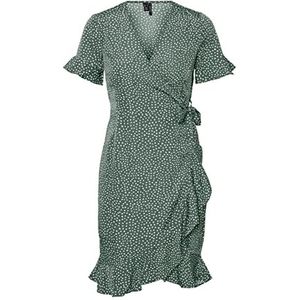 Vero Moda Vmhenna 2/4 wrap Frill Dress Noos korte jurk voor dames, Laurel Wreath/Aop: Tiny Dots