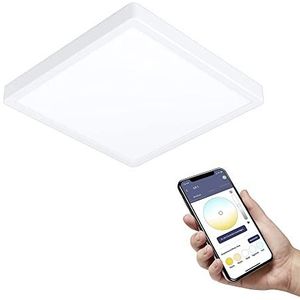 EGLO connect.z Fueva-Z led-plafondlamp, 28,5 cm, ZigBee plafondlamp voor badkamer, bestuurbaar via app en spraakbediening, warm wit - koud, dimbaar, wit, IP44