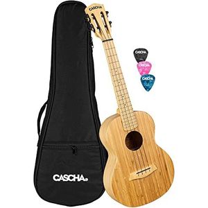 Cascha Bamboo Natural Tenor ukelele voor volwassenen en kinderen met 3 plectrums en gevoerde zak - bamboe ukelele voor beginners of gevorderden - hoogwaardige carbon snaren