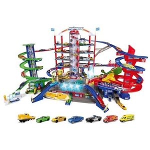 Majorette Super City Garage - 128x78x73 cm - 7 Verdiepingen + 6 Voertuigen - Die-cast