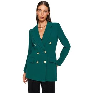 Trendyol Grote maat rechte blazer met lange mouwen voor dames, Emerald Groen